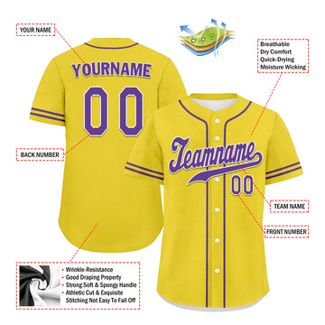 Custom Yellow Classic Style Purple Personalized Authentic Baseball Jersey UN002-bd0b00d8-a9
