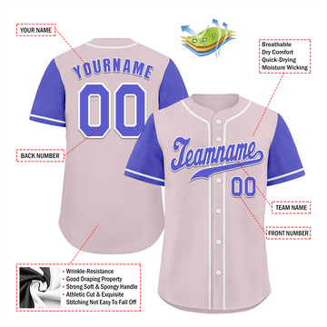 Custom Grey Blue Raglan Sleeves Blue Authentic Baseball Jersey