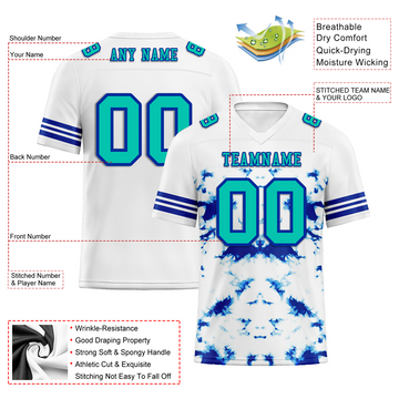 Custom White Tie Dye Aqua Personalized Authentic Football Jersey FBJ02-bc0fa7e